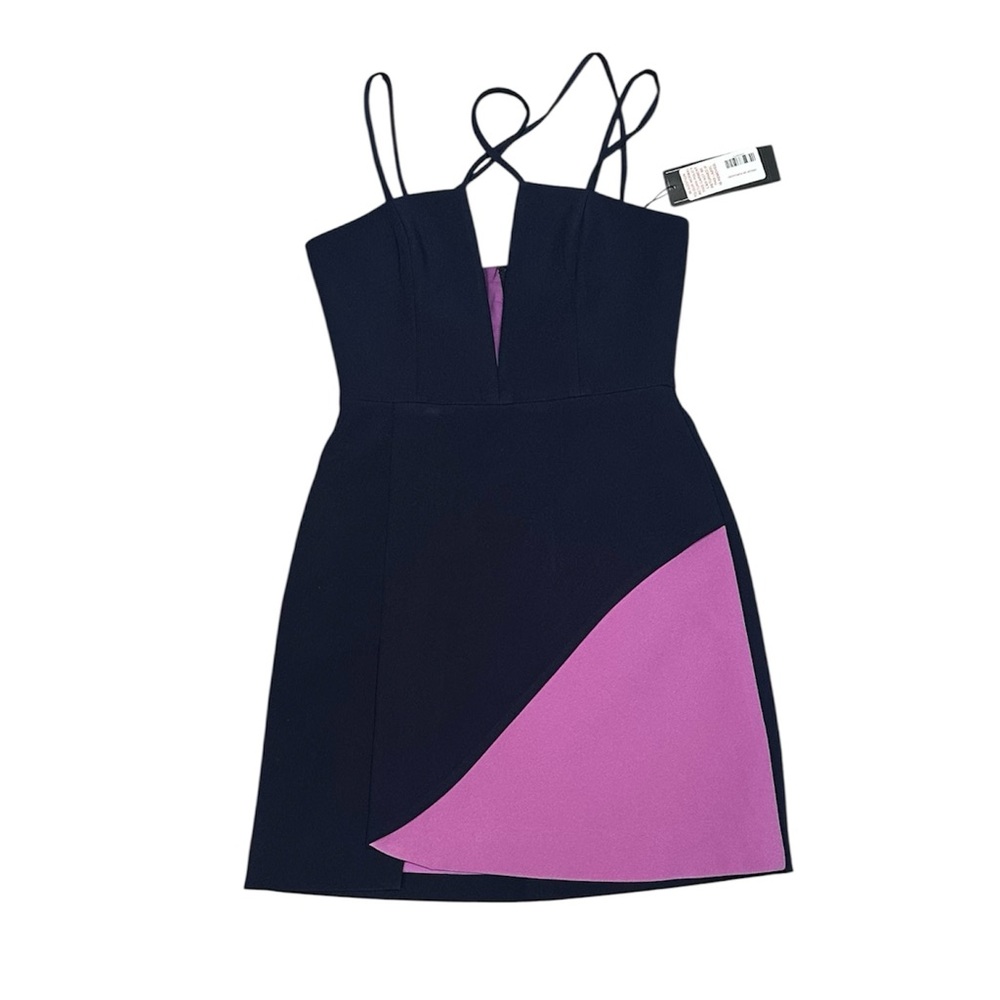 New BCBGMax Azria Women's Linzee Woven Evening Dress Dark Navy Iris Combo sz 0